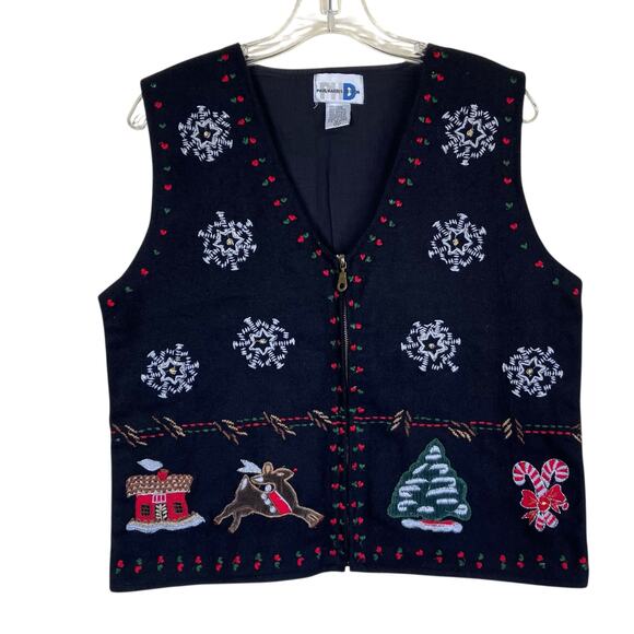 Paul Harris Sz M Vintage Wool Blend Christmas Holiday Vest Embroidered Retro - Picture 6 of 16